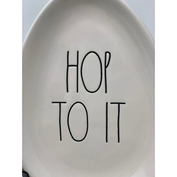 Rae Dunn Easter HOP TO IT Egg Shaped Plate Ceramic Decor Spring Farmhouse LL - Picture 2 of 6